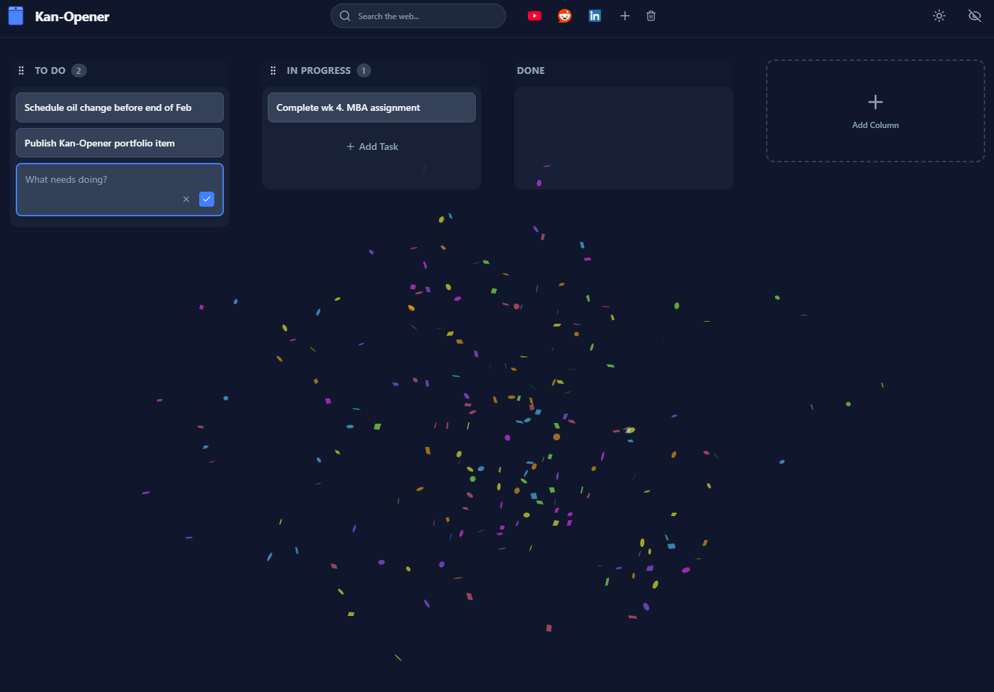 Confetti display on completing an item